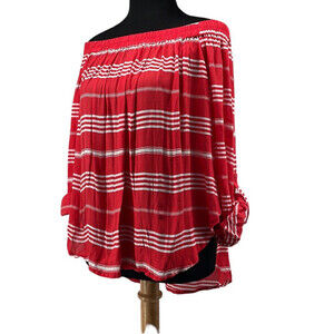 Revolve faithful the brand off the shoulder striped shirt roll up sleeve sz lg